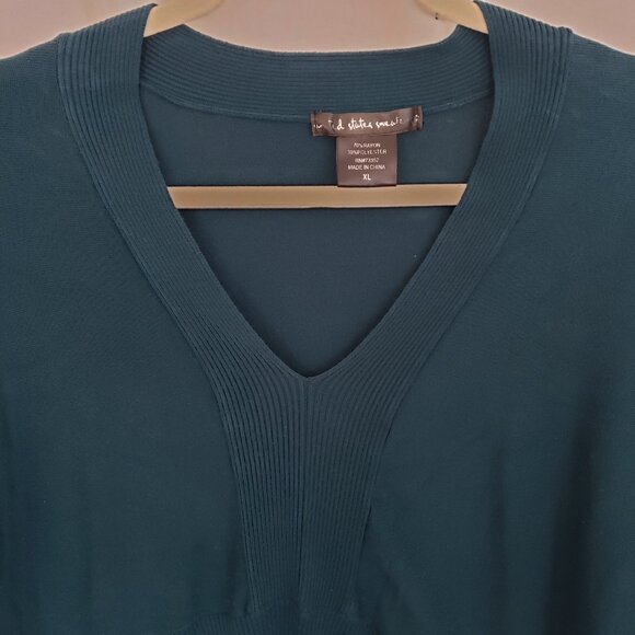Woman United States Sweaters Teal Wing Sleeve V neck Blouse Size XL - Picture 6 of 8